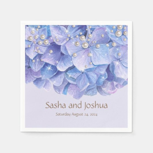 Serviette En Papier Aquarelle Blue Hydrangea Pearl (Devant)