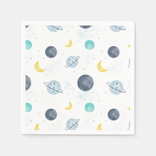 Serviette En Papier Aquarelle Blue Space Planet Motif