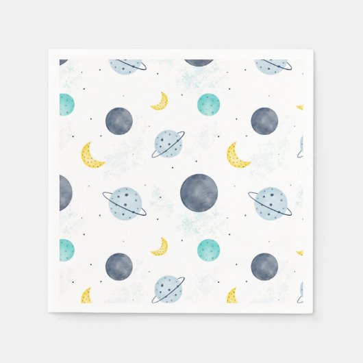 Serviette En Papier Aquarelle Blue Space Planet Motif (Devant)