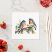 Serviette En Papier Aquarelle Bluebirds sur le pin (En situation)