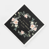 Serviette En Papier Aquarelle Blush Fleurs blanches Mariage noir (Coin)