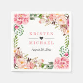 Serviette En Papier Aquarelle Blush Rose Chic Mariage Floral (Devant)