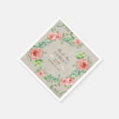Serviette En Papier Aquarelle Blush Rose Floral Wreath Rustique Élégan (Coin)
