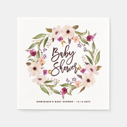 Serviette En Papier Aquarelle Bohème Floral Baby shower de couronne (Devant)