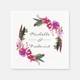 Serviette En Papier Aquarelle Boho Chic Floral Mariage