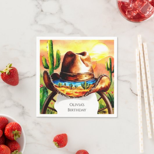 Serviette En Papier Aquarelle Boho Cowboy (En situation)