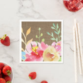 Serviette En Papier Aquarelle Boho Fleurs & Burlap (En situation)
