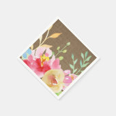 Serviette En Papier Aquarelle Boho Fleurs & Burlap (Coin)