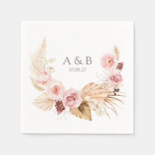 Serviette En Papier Aquarelle Boho FLoral Pampas Grass Mariage
