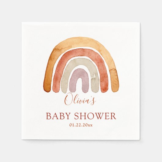 Serviette En Papier Aquarelle Boho Rainbow Baby shower (Devant)