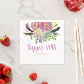 Serviette En Papier Aquarelle Boho rose et violet Floral Anniversaire (En situation)