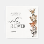 Serviette En Papier Aquarelle Bois Animaux Baby shower moderne (Devant)