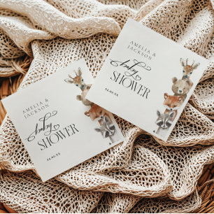 Serviette En Papier Aquarelle Bois Animaux Baby shower moderne