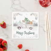 Serviette En Papier Aquarelle Bois Animaux Fleurs Noël (En situation)