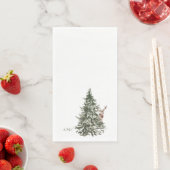Serviette En Papier Aquarelle Bois Arbre et Monogramme de cerfs Noël (En situation)