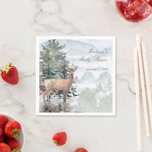 Serviette En Papier Aquarelle Bois Forêt Baby shower Doe (En situation)