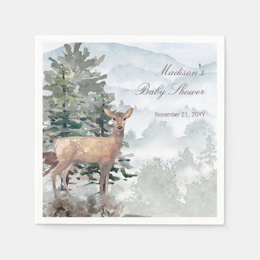 Serviette En Papier Aquarelle Bois Forêt Baby shower Doe (Devant)