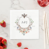 Serviette En Papier Aquarelle Bois Laurel Crest Monogramme Mariage (En situation)