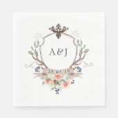 Serviette En Papier Aquarelle Bois Laurel Crest Monogramme Mariage (Devant)