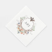 Serviette En Papier Aquarelle Bois Laurel Crest Monogramme Mariage (Coin)