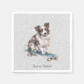 Serviette En Papier Aquarelle Bordure Collie Naples (Devant)