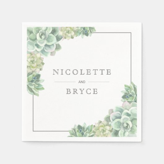 Serviette En Papier Aquarelle botanique Élégant Mariage succulent (Devant)