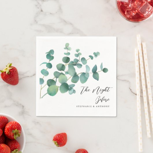 Serviette En Papier Aquarelle Botanique Eucalyptus La Nuit Avant (En situation)