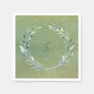 Serviette En Papier Aquarelle botanique feuille vert monogrammé