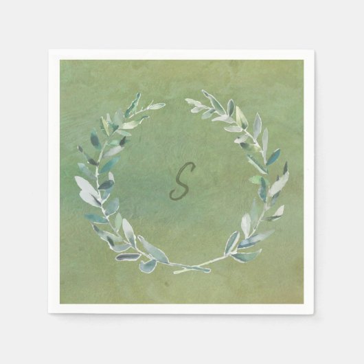 Serviette En Papier Aquarelle botanique feuille vert monogrammé (Devant)