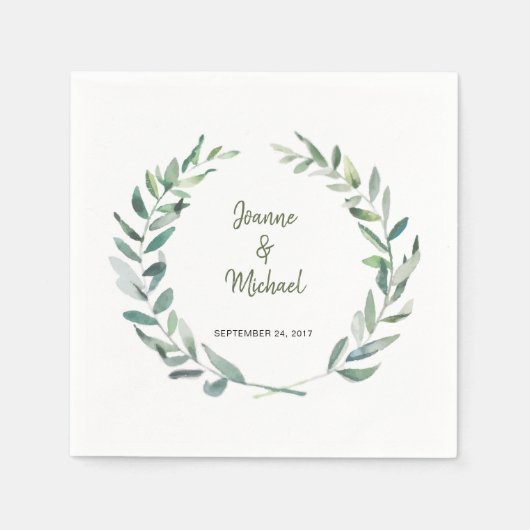 Serviette En Papier Aquarelle botanique feuilles mariage mariés (Devant)