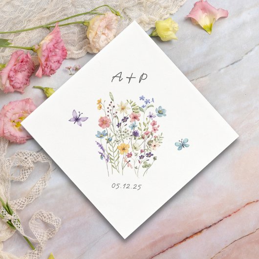 Serviette En Papier Aquarelle botanique Fleurs sauvages Monogramme Mar