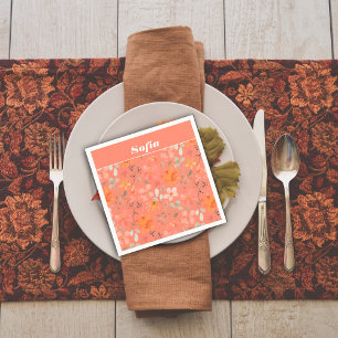 Serviette En Papier Aquarelle botanique motif personnalisé orange