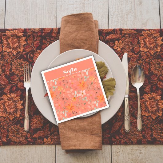 Serviette En Papier Aquarelle botanique motif personnalisé orange