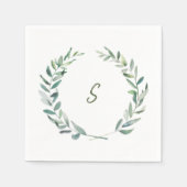 Serviette En Papier Aquarelle botanique olive feuilles monogrammés (Devant)
