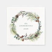 Serviette En Papier Aquarelle Botanique Pin Fête de Noël (Devant)