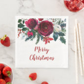 Serviette En Papier Aquarelle Bourgogne Fleurs d'hiver Noël (En situation)