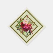Serviette En Papier Aquarelle Bourgogne Fleurs et plumes (Coin)
