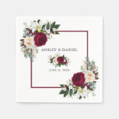 Serviette En Papier Aquarelle Bourgogne Flore Mariage B (Devant)