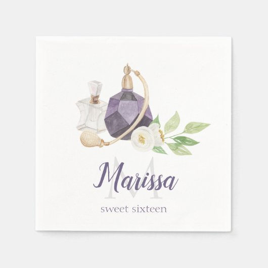 Serviette En Papier Aquarelle Bouteille de Parfum Quinceanera Annivers (Devant)