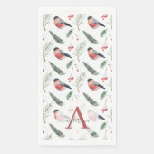 Serviette En Papier Aquarelle Bouvreuil Pin Épinette Monogramme Noël (Devant)