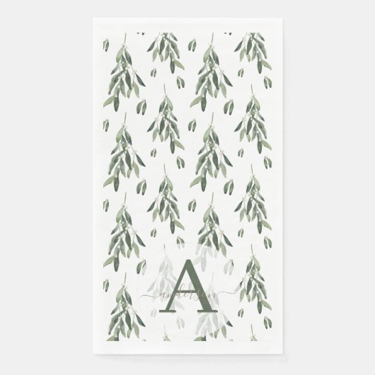 Serviette En Papier Aquarelle Branche de Gui Monogrammé Noël (Devant)