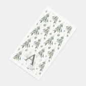 Serviette En Papier Aquarelle branche de gui monogrammée de Noël (Coin)