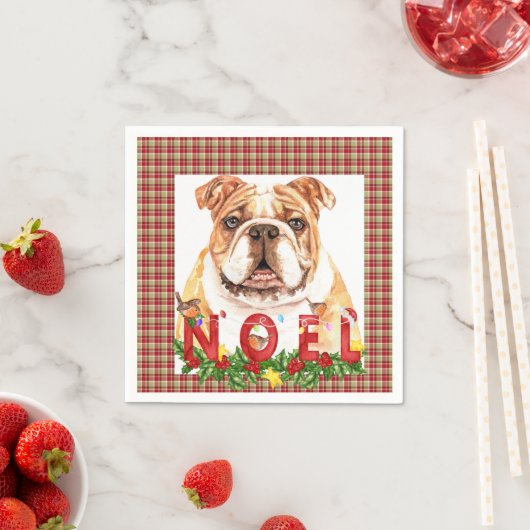 Serviette En Papier Aquarelle Bulldog Noel Noël (En situation)