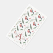 Serviette En Papier Aquarelle Bullfinch Pine Fir Monogramme Noël (Coin)