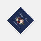 Serviette En Papier Aquarelle Burgundy Bleu Mariage Floral (Coin)