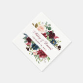 Serviette En Papier Aquarelle Burgundy Blue Floral Mariage (Coin)
