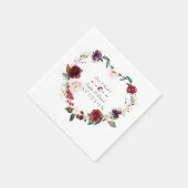 Serviette En Papier Aquarelle Burgundy Blush Fleurs Mariage de couronn (Coin)