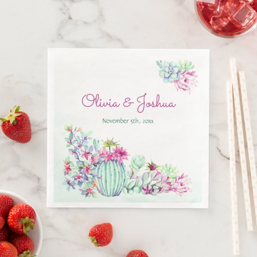 Serviette En Papier Aquarelle Cactus & Succulents Mariages serviettes (En situation)