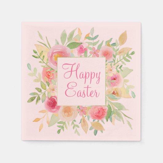 Serviette En Papier Aquarelle cadre de fleurs Pâques (Devant)