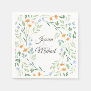 Serviette En Papier Aquarelle Cadre Floral Mixte